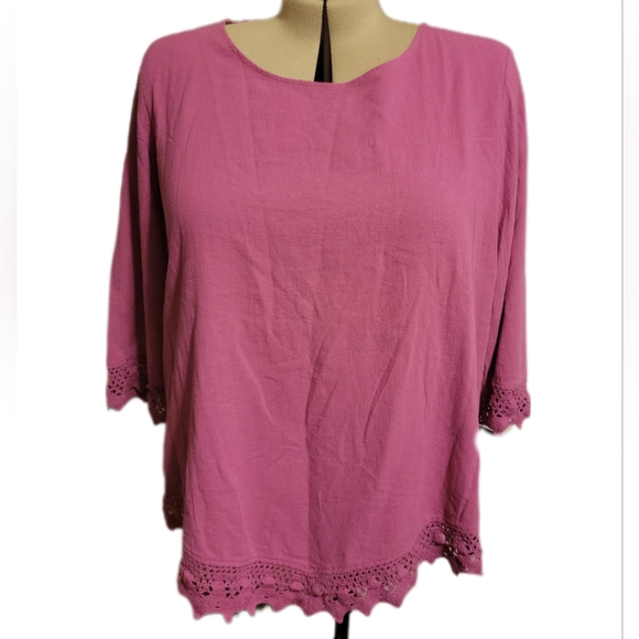 Soft Surroundings Tops - 🔖👉 Soft Surroundings Top 3/4 Sleeve Tee Shirt Crochet Detail Sz 2X Hot Pink